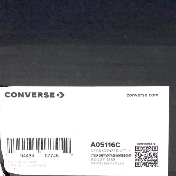 Converse Chuck Taylor Hi Construct Shoes Canvas Gray Women's Size Skate A05116C - Picture 8 of 9